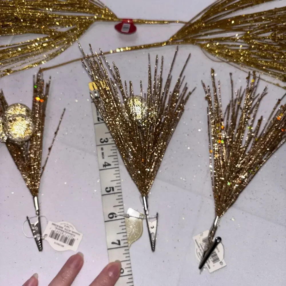 Artificial Glittery Pine Needle Decor Lot of 5